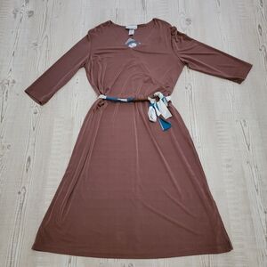 NWT Stretchy Brown Midi Dress with Belt 90's/Y2K